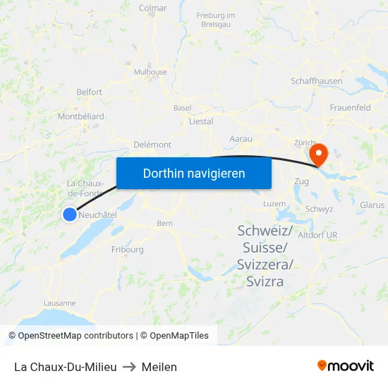 La Chaux-Du-Milieu to Meilen map