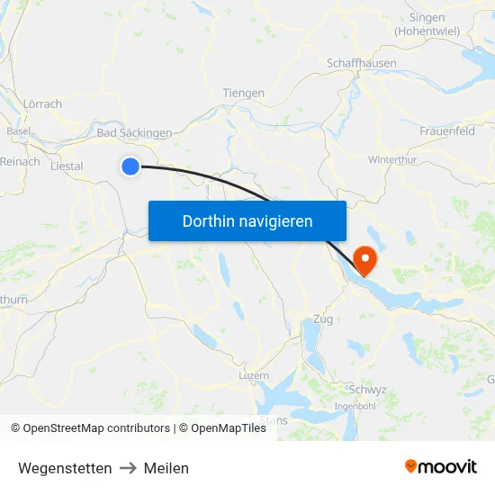 Wegenstetten to Meilen map