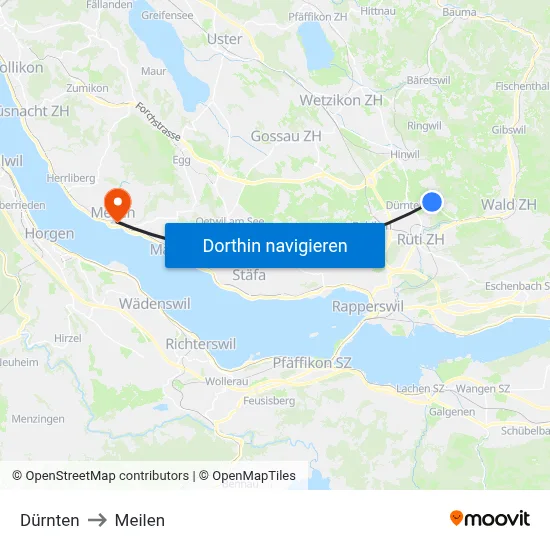 Dürnten to Meilen map