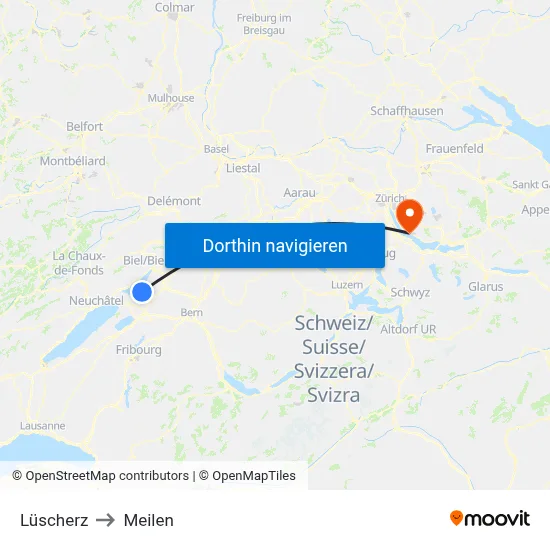 Lüscherz to Meilen map