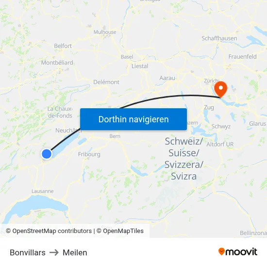 Bonvillars to Meilen map