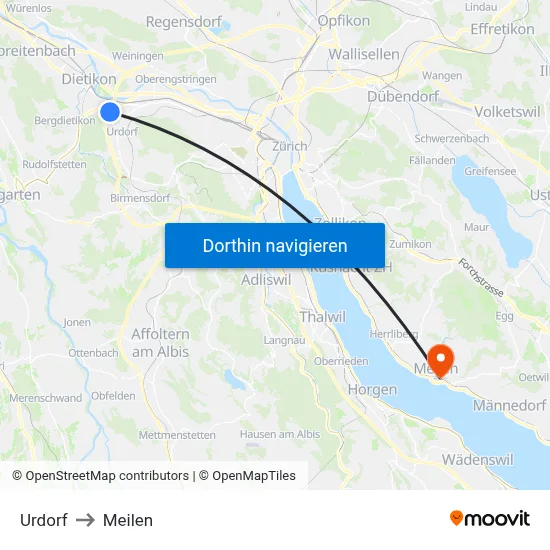 Urdorf to Meilen map