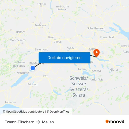 Twann-Tüscherz to Meilen map