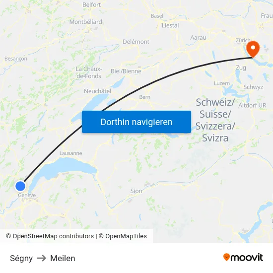 Ségny to Meilen map