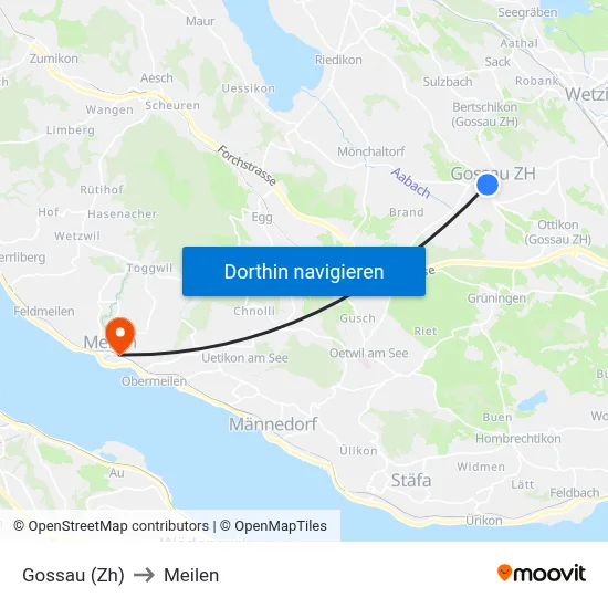 Gossau (Zh) to Meilen map