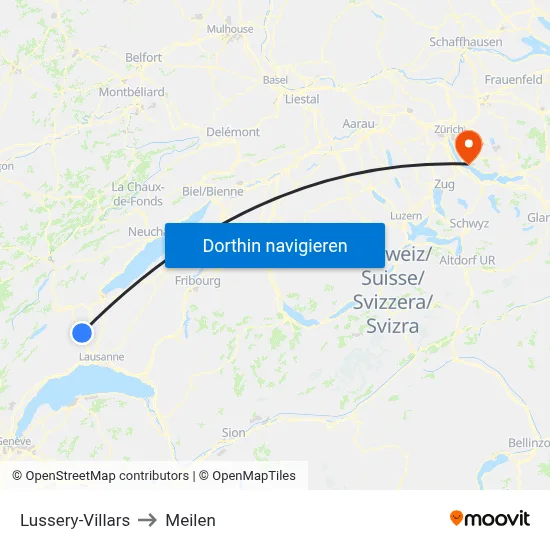 Lussery-Villars to Meilen map