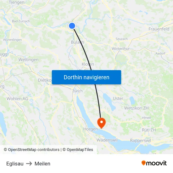 Eglisau to Meilen map