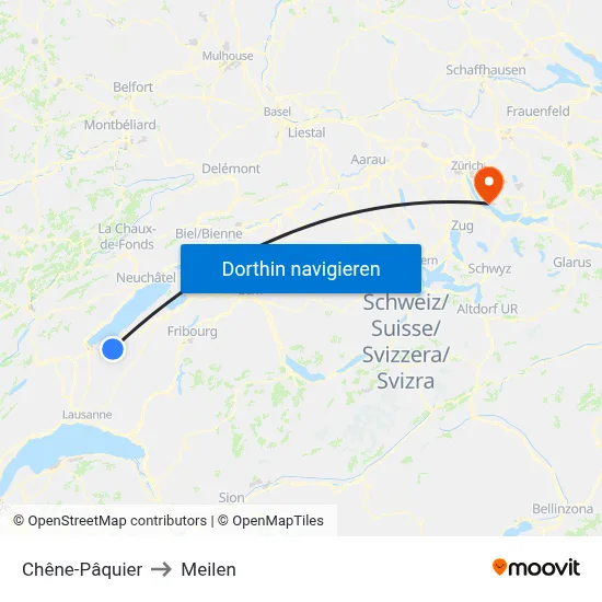 Chêne-Pâquier to Meilen map