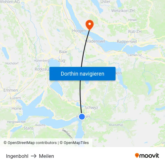 Ingenbohl to Meilen map