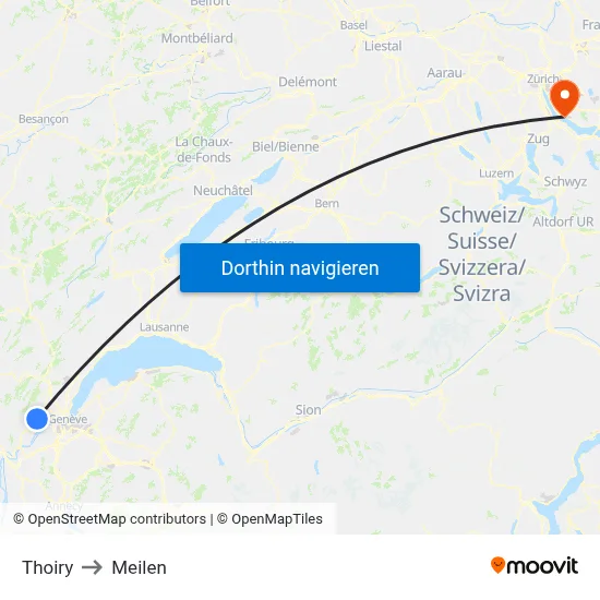 Thoiry to Meilen map