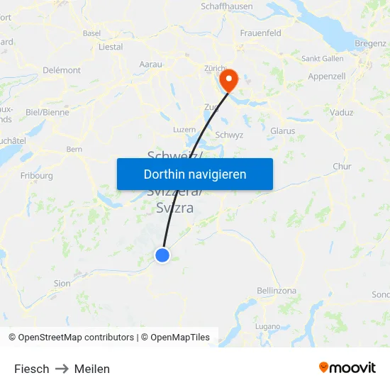 Fiesch to Meilen map