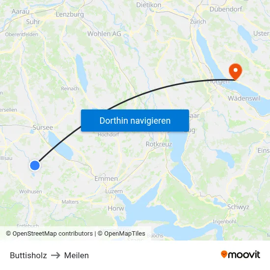 Buttisholz to Meilen map