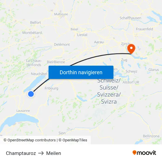 Champtauroz to Meilen map