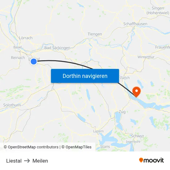 Liestal to Meilen map