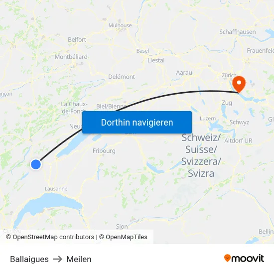 Ballaigues to Meilen map