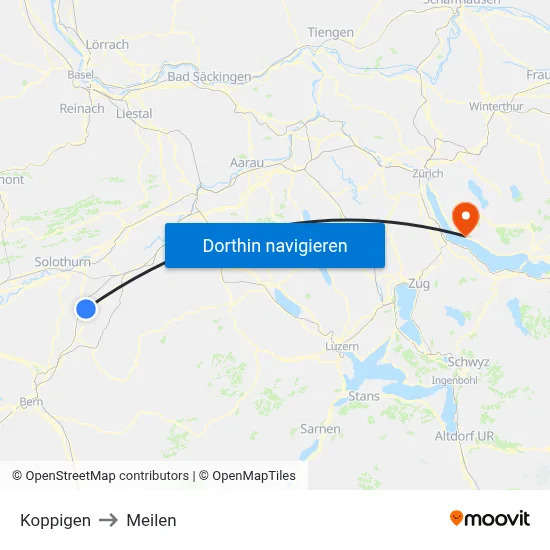 Koppigen to Meilen map