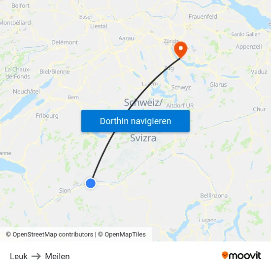 Leuk to Meilen map