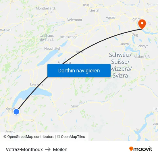 Vétraz-Monthoux to Meilen map