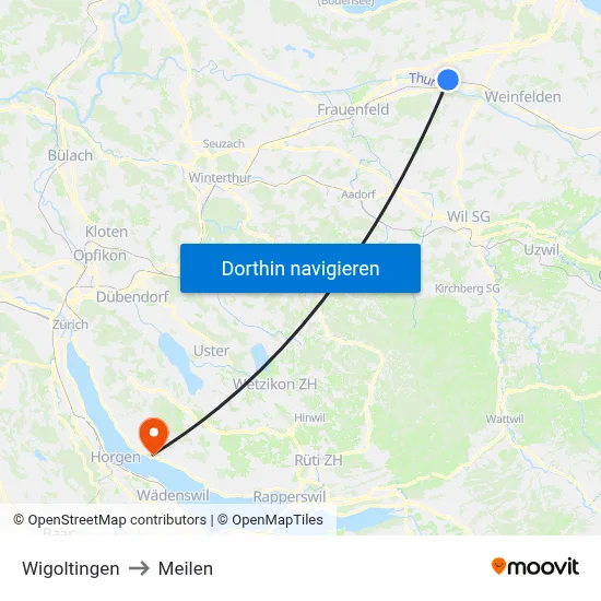 Wigoltingen to Meilen map