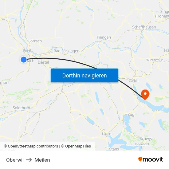 Oberwil to Meilen map