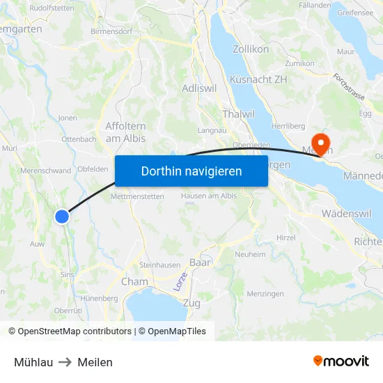 Mühlau to Meilen map