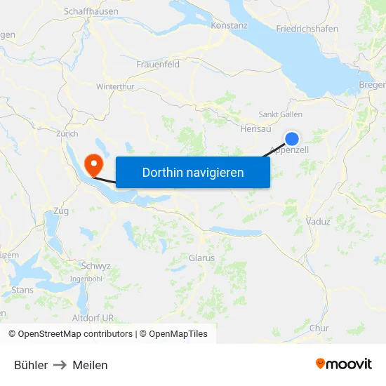 Bühler to Meilen map