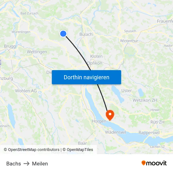 Bachs to Meilen map