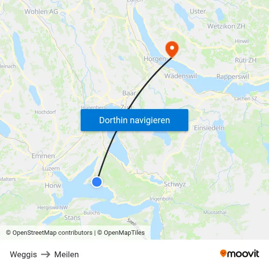 Weggis to Meilen map