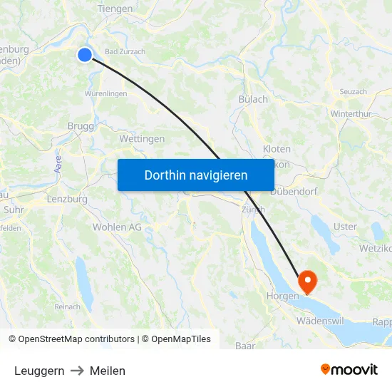 Leuggern to Meilen map