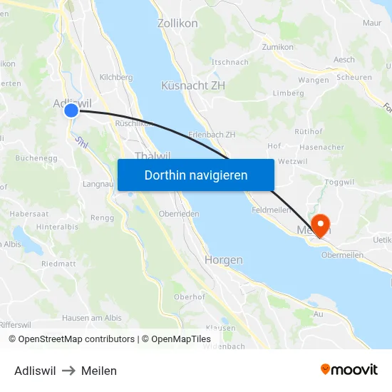 Adliswil to Meilen map