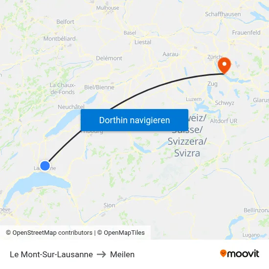 Le Mont-Sur-Lausanne to Meilen map