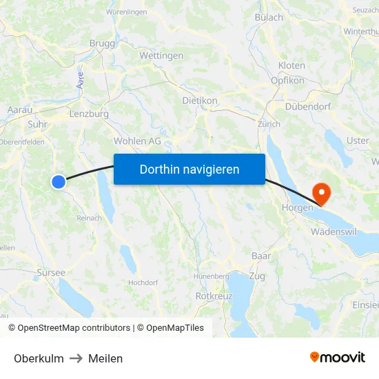 Oberkulm to Meilen map