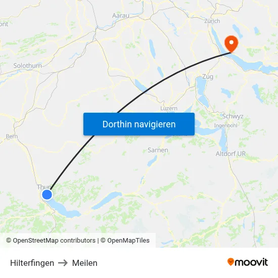 Hilterfingen to Meilen map