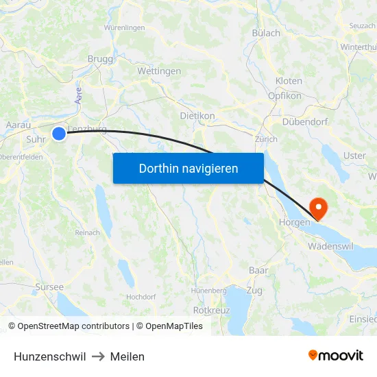 Hunzenschwil to Meilen map