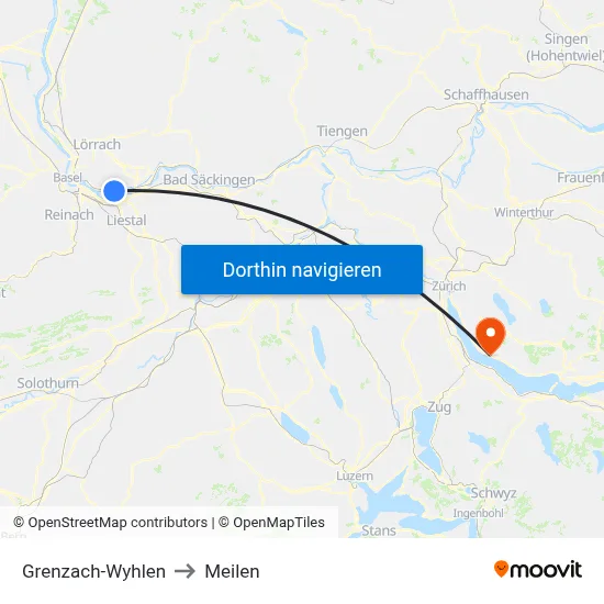 Grenzach-Wyhlen to Meilen map