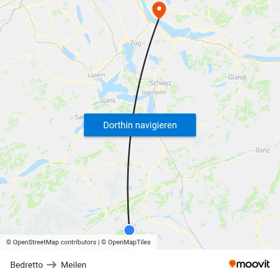 Bedretto to Meilen map