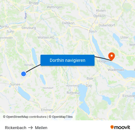 Rickenbach to Meilen map