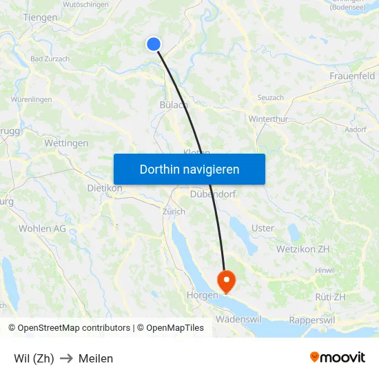 Wil (Zh) to Meilen map