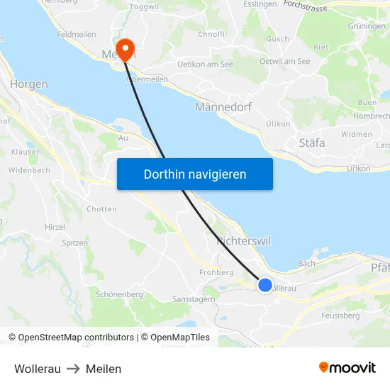 Wollerau to Meilen map