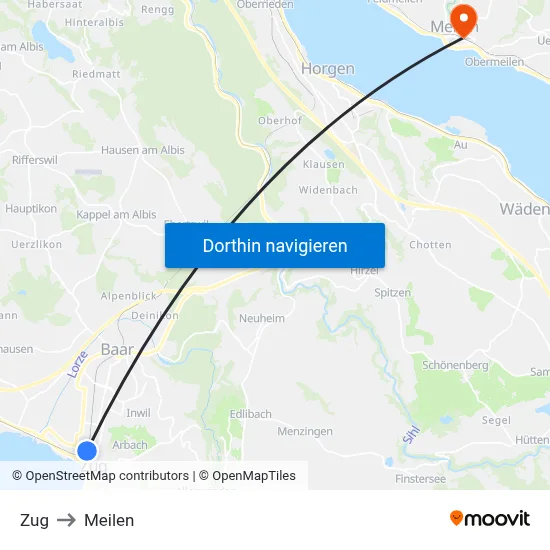 Zug to Meilen map
