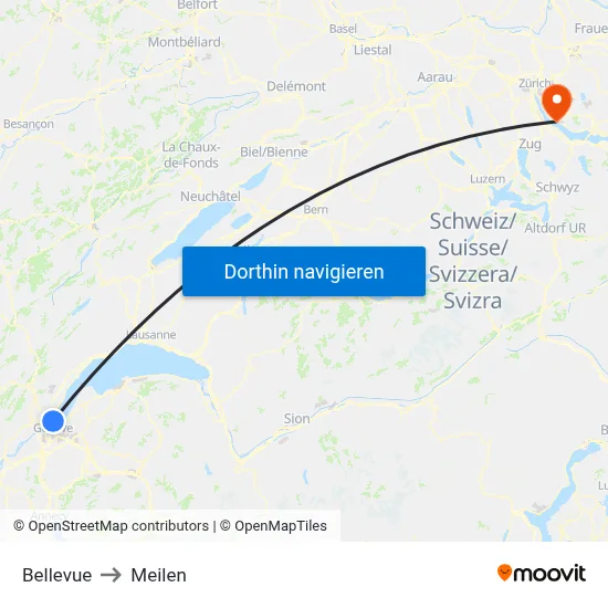 Bellevue to Meilen map