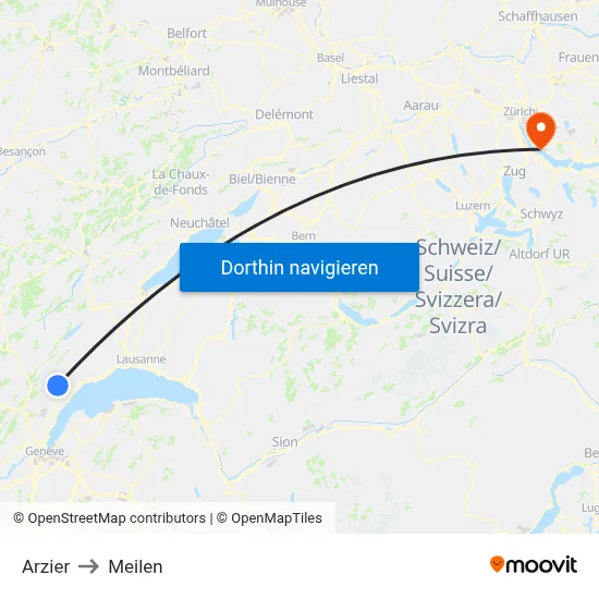 Arzier to Meilen map
