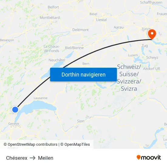 Chéserex to Meilen map
