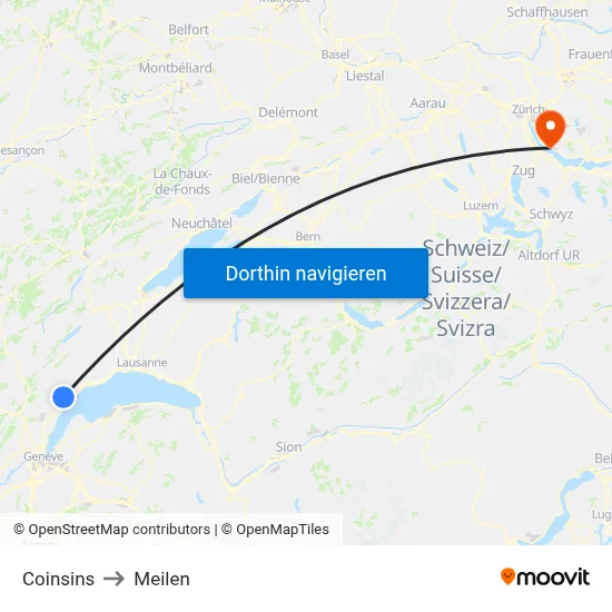 Coinsins to Meilen map