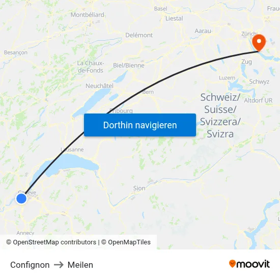 Confignon to Meilen map