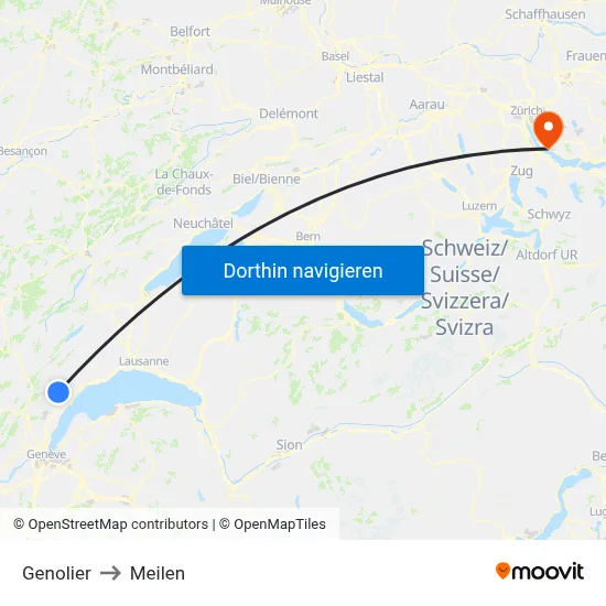 Genolier to Meilen map