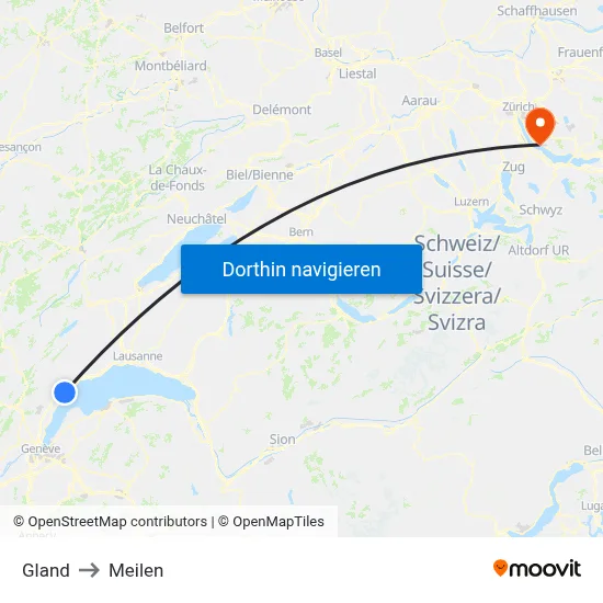Gland to Meilen map