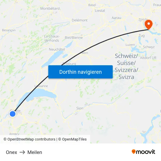 Onex to Meilen map