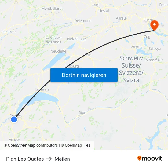 Plan-Les-Ouates to Meilen map