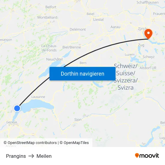 Prangins to Meilen map